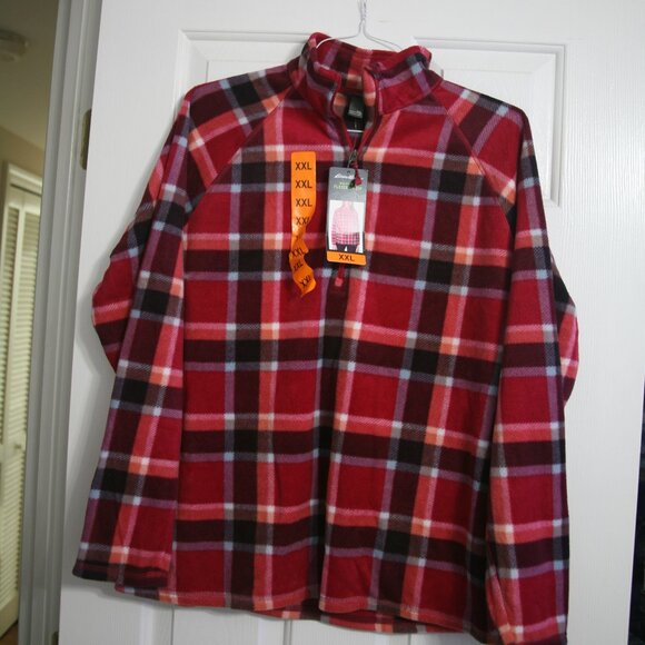 Eddie Bauer Women's Fleece Quarter Zip Pullover, Size XXL, Bright Pink Plaid - Picture 1 of 3